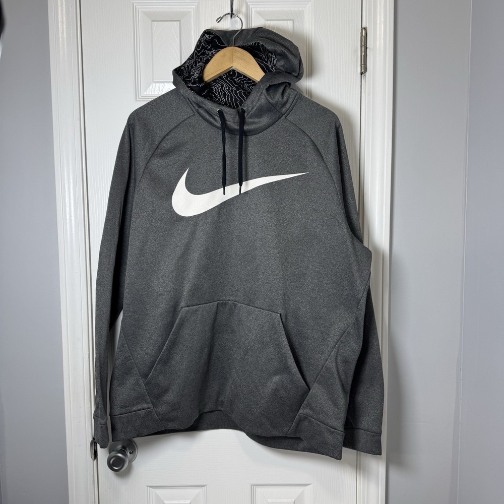 Nike Dri Fit Men's Thermal Training Hoodie Gray Grey XL Loose Big Logo Pullover
